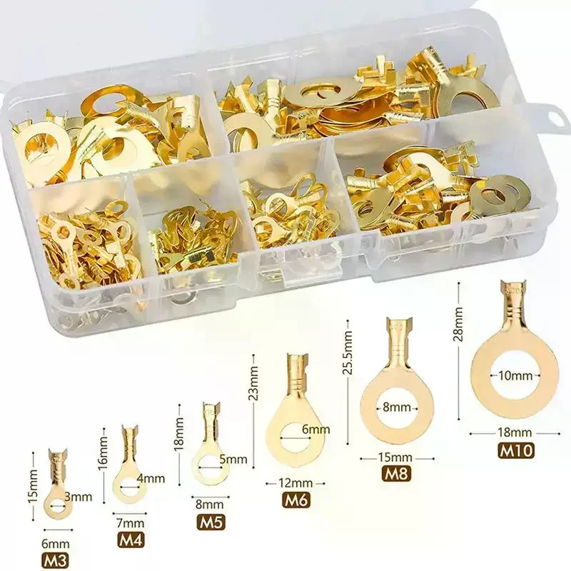 150pcs/box Round Terminal Block O-type Lugs Terminals Cold-Pressed Connector Copper Tab Wiring Nose Combination Set