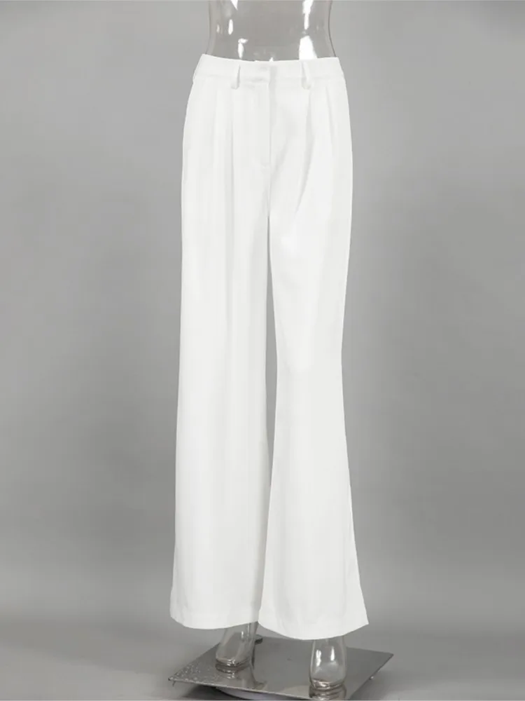 Women's Clothing Commuting Suit Long Pants Autumn Versatile White High Waist Straight Simple Style All-match Temperament Casual