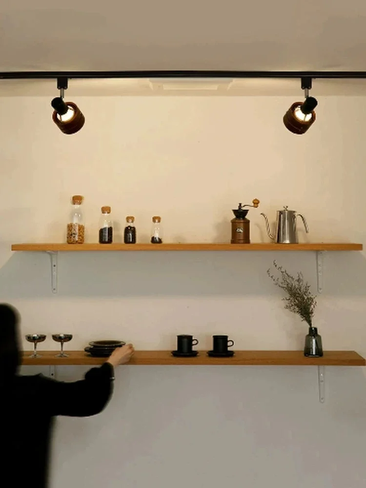 Japanese style solid wood track light, living room home LED spotlight, Nordic creative walnut background wall guide light