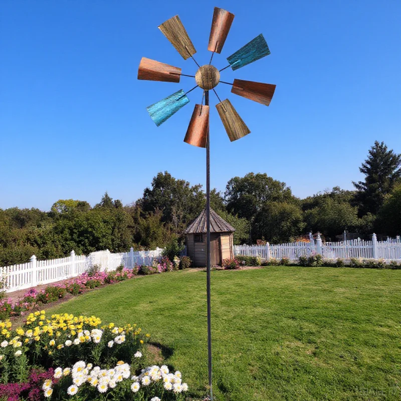 1Pcs Iron Windmill Ornament Durable Garden Windmill Adornment Rotatable Yard Outdoor Landscape Scene Decor Decorative Pinwheel