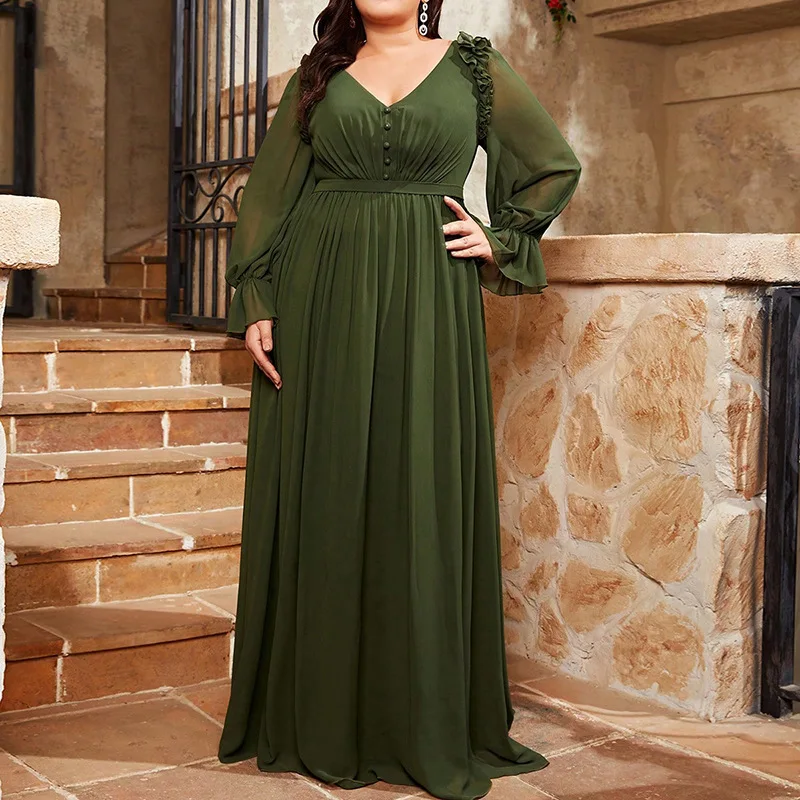

Plus Size V-Neck Women's Summer Dress Large Size Retraction Lantern Sleeve Full Skirt Sundress Evening Gown Ball Party Dresses