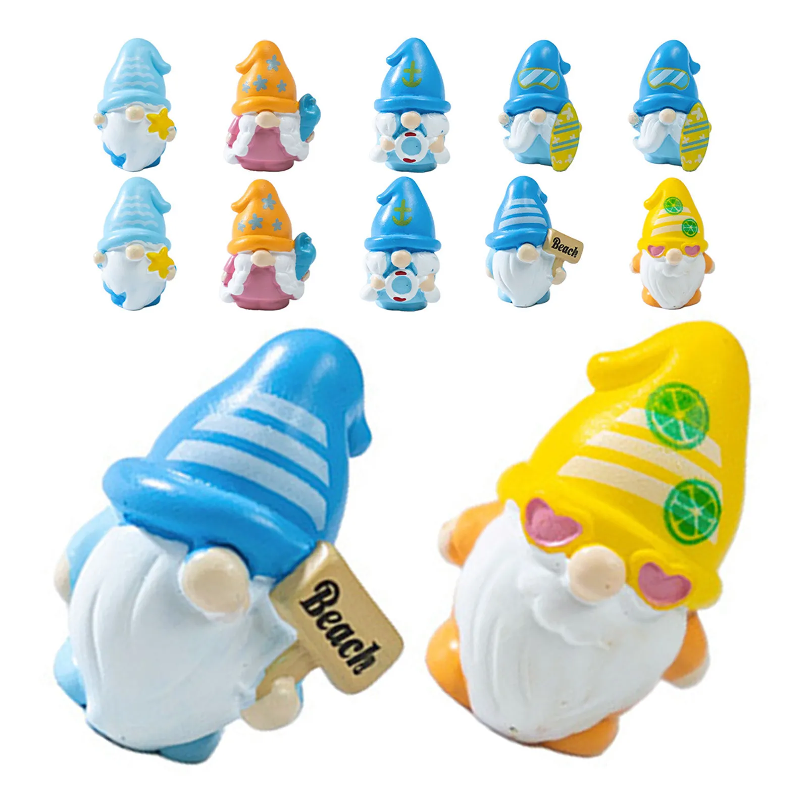 12Pcs Resin Mini Gnomes Garden Dwarf Statues Beach Theme Tabletop Decor Pool Party Hawaiian Party Favors