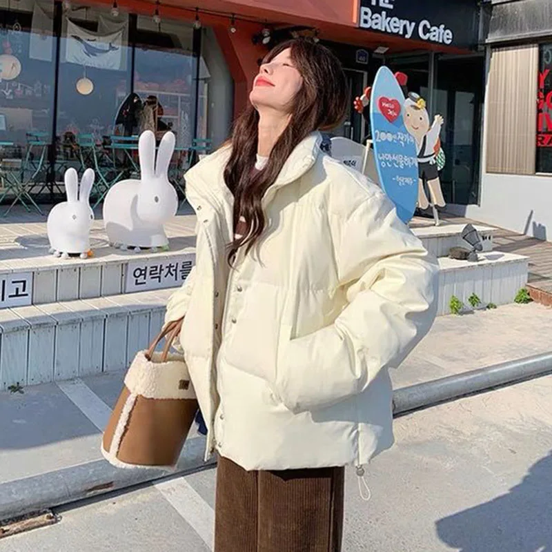 Hdspq Winter Woman Thicken Warm Parkas Girl Young Sweet White Stand-Up Collar Jacket Korean Loose Puffer Parkas for Women Coat