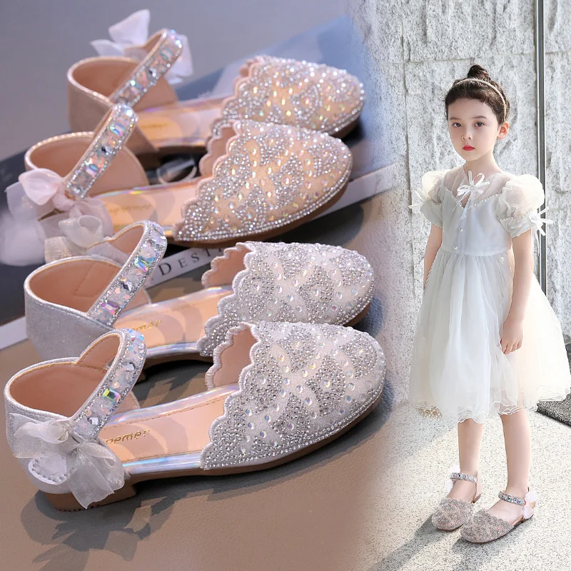 Baby Girls Princess Shoes Student Stage Cartoon New Lace Catwalk Crystal Kids Sandals Fashionable Cute Comfortable Spring/Summer