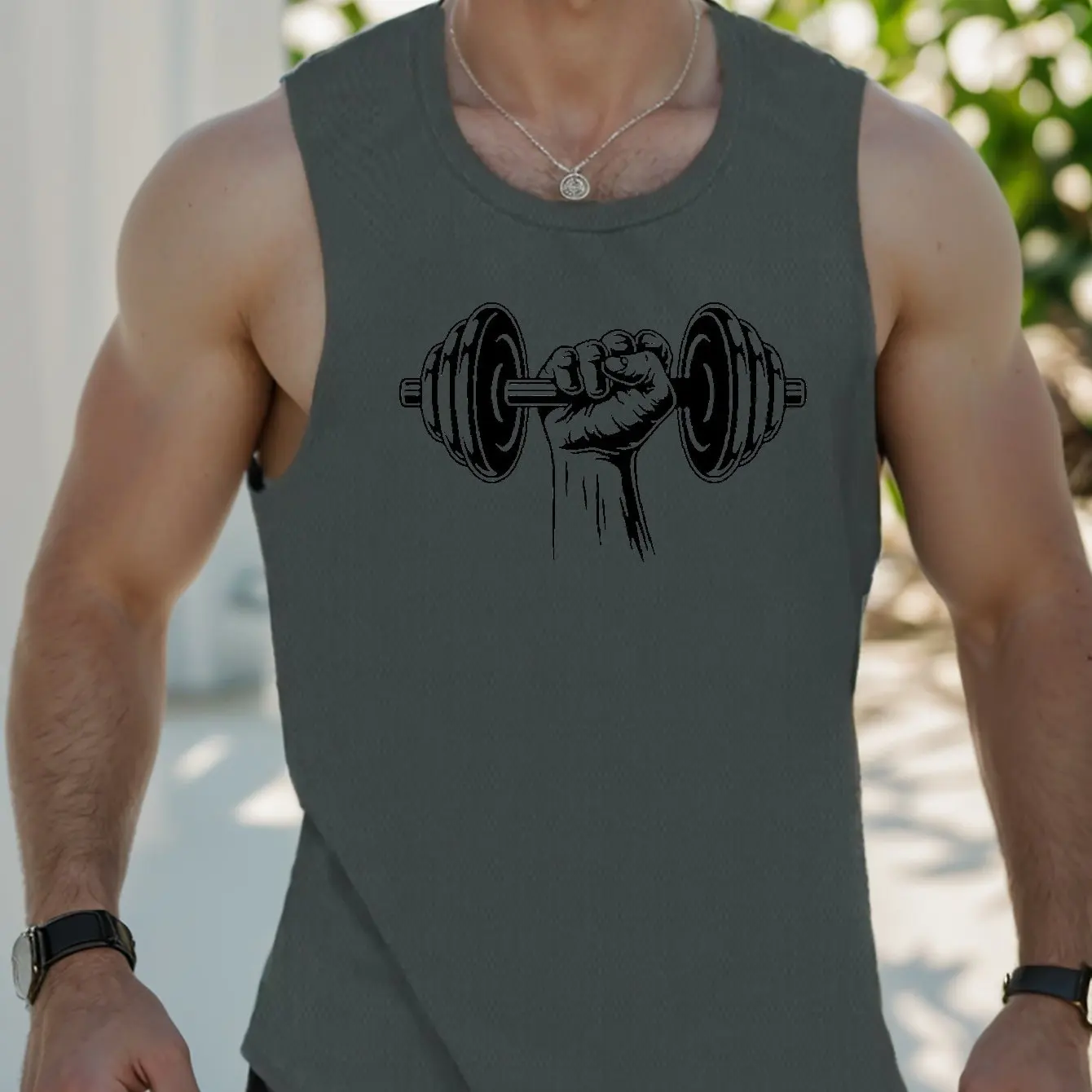 Bodybuilding Sports Dumbbell Printed Vest Men's Gym Fitness Sports Sleeveless Top Men's Summer Loose Vest Running Men's Vest