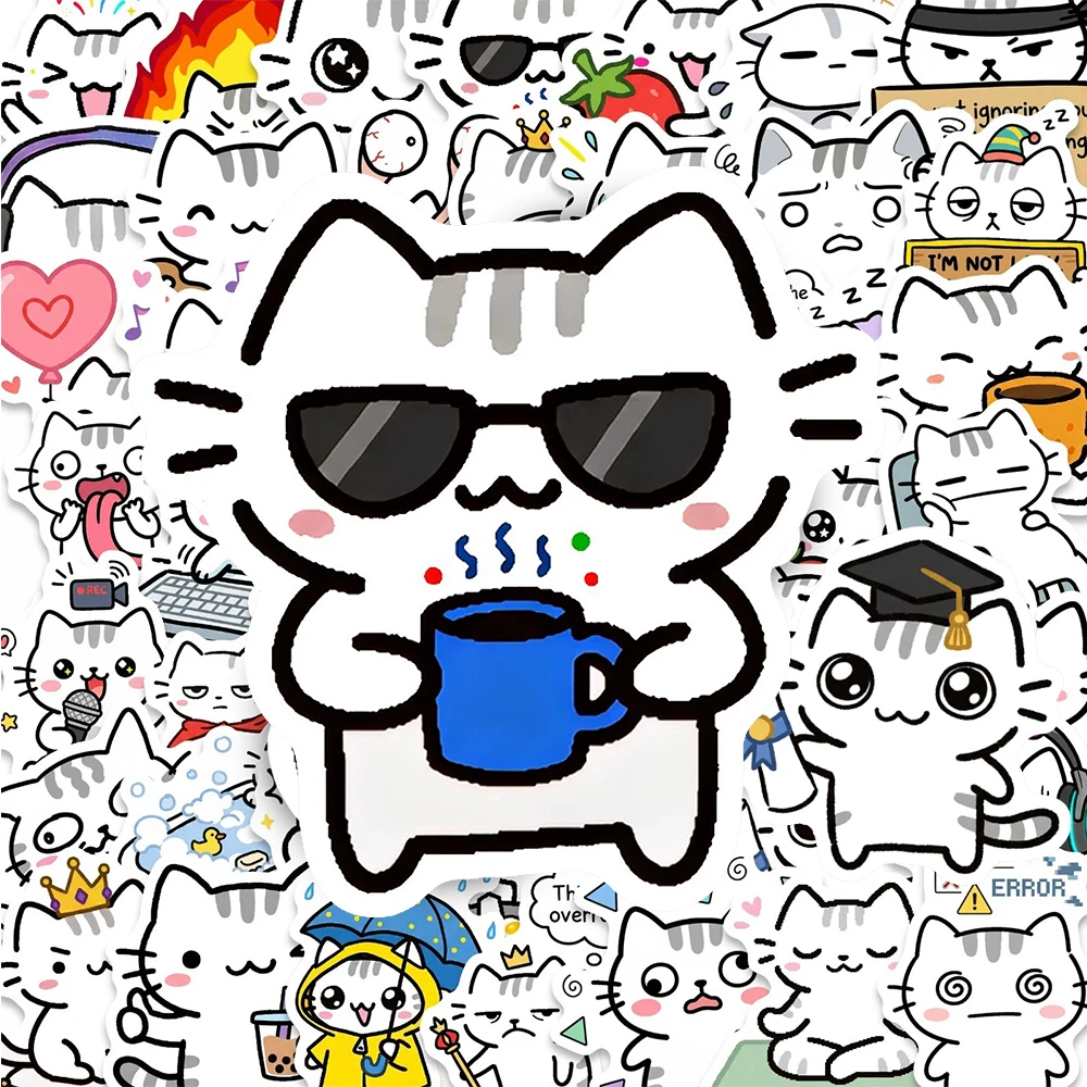 10/30/50 Stück Cartoon-Aufkleber mit Basil Kitten Katzen-Motiv, Kawaii Kreative Graffiti-Sticker für Skateboard, Handy, Gepäck, Dekoration