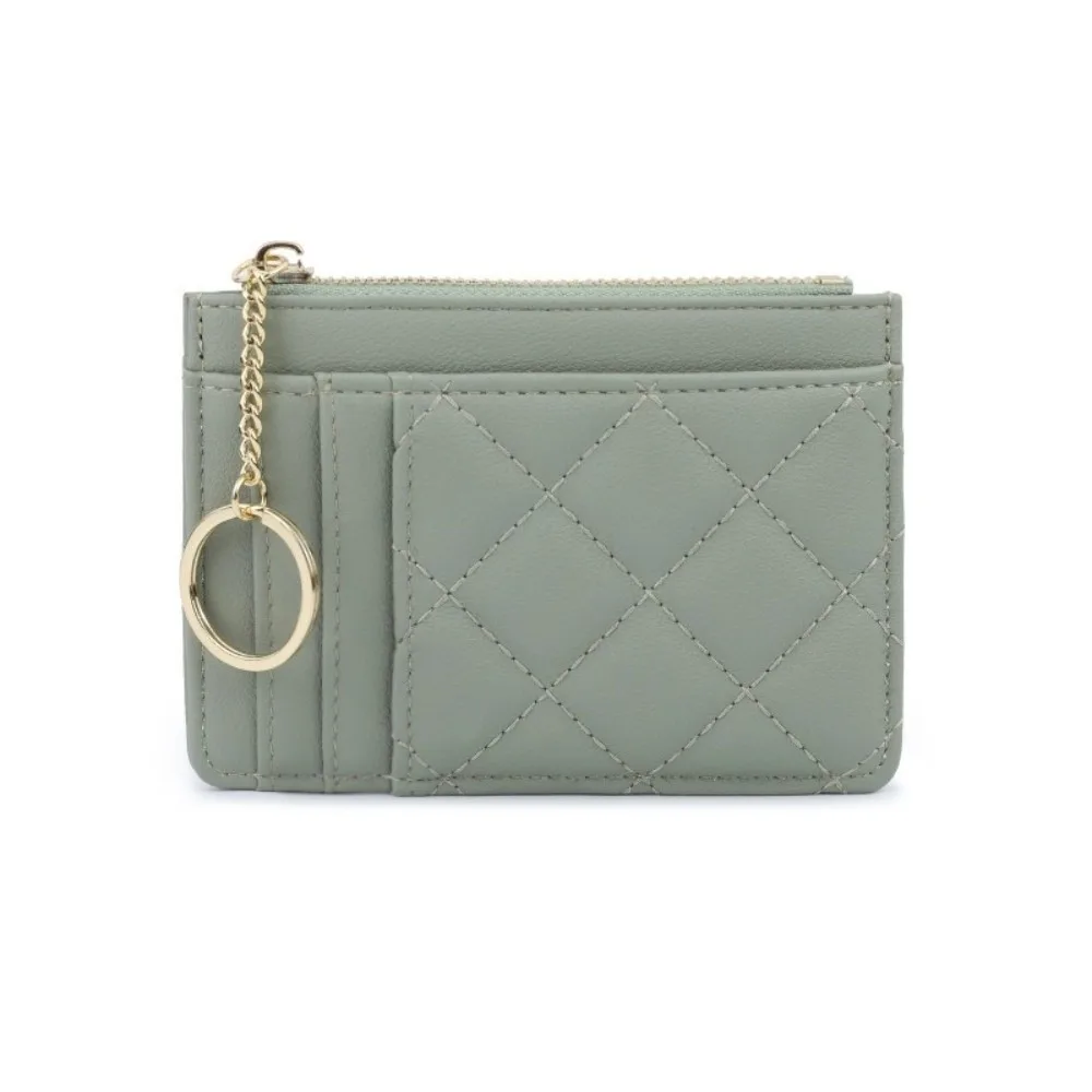 

Simple Short Hangging Card Bag PU Leather Colorful Multi-card Wallet Multifunction Zipper Card Holder Unisex