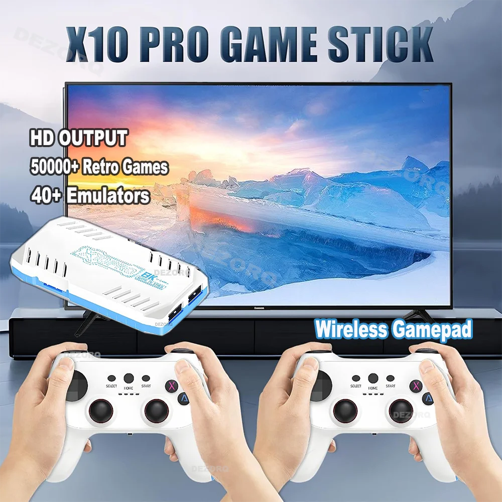 

Игровая консоль X10 PRO, встроенная 50000+ ретро-игр, 128G, игровая приставка, 4K, игровая консоль, беспроводные геймпады, видеоигры