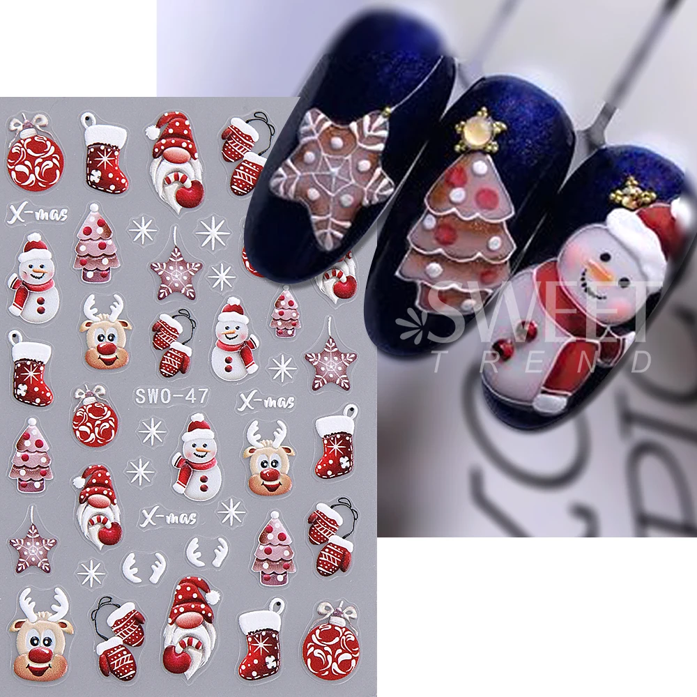 2 قطعة عيد الميلاد مسمار ملصقات 5D تنقش سانتا كلوز قفازات ذاتية اللصق مسمار الشارات ندفة الثلج الشتاء DIY بها بنفسك مانيكير الديكور