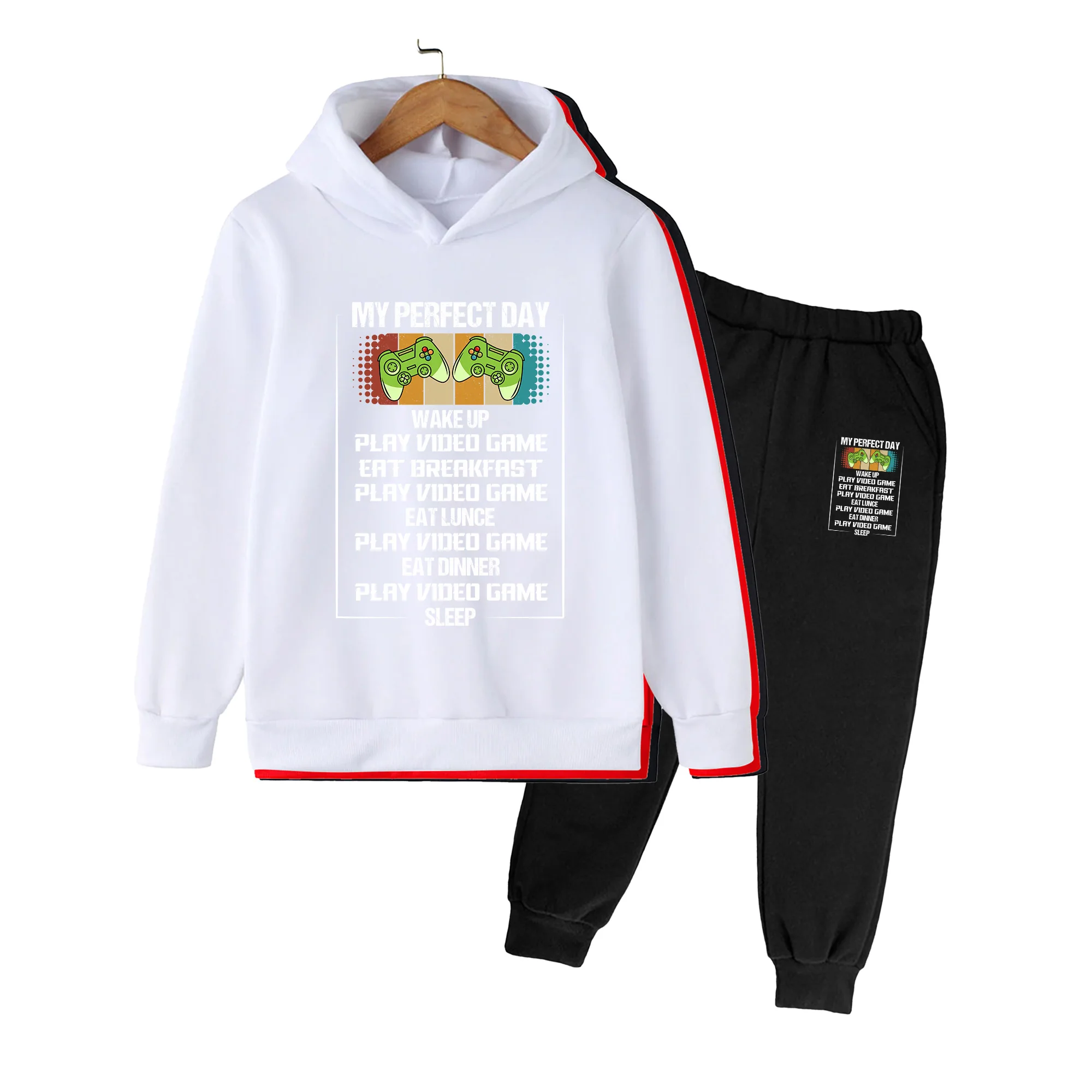 Kids' Gamepad Print Hoodie & Sweatpants Set, Unisex Cotton Blend Tracksuit for Gaming, Daily Wear