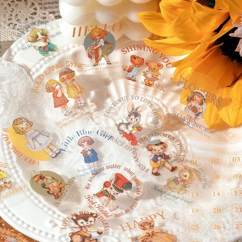 31Pcs Diy Handmade Material Butterfly Animal Angel Figure PET Stickers Retro Flower Bear Color Paper Handbook 16*10CM