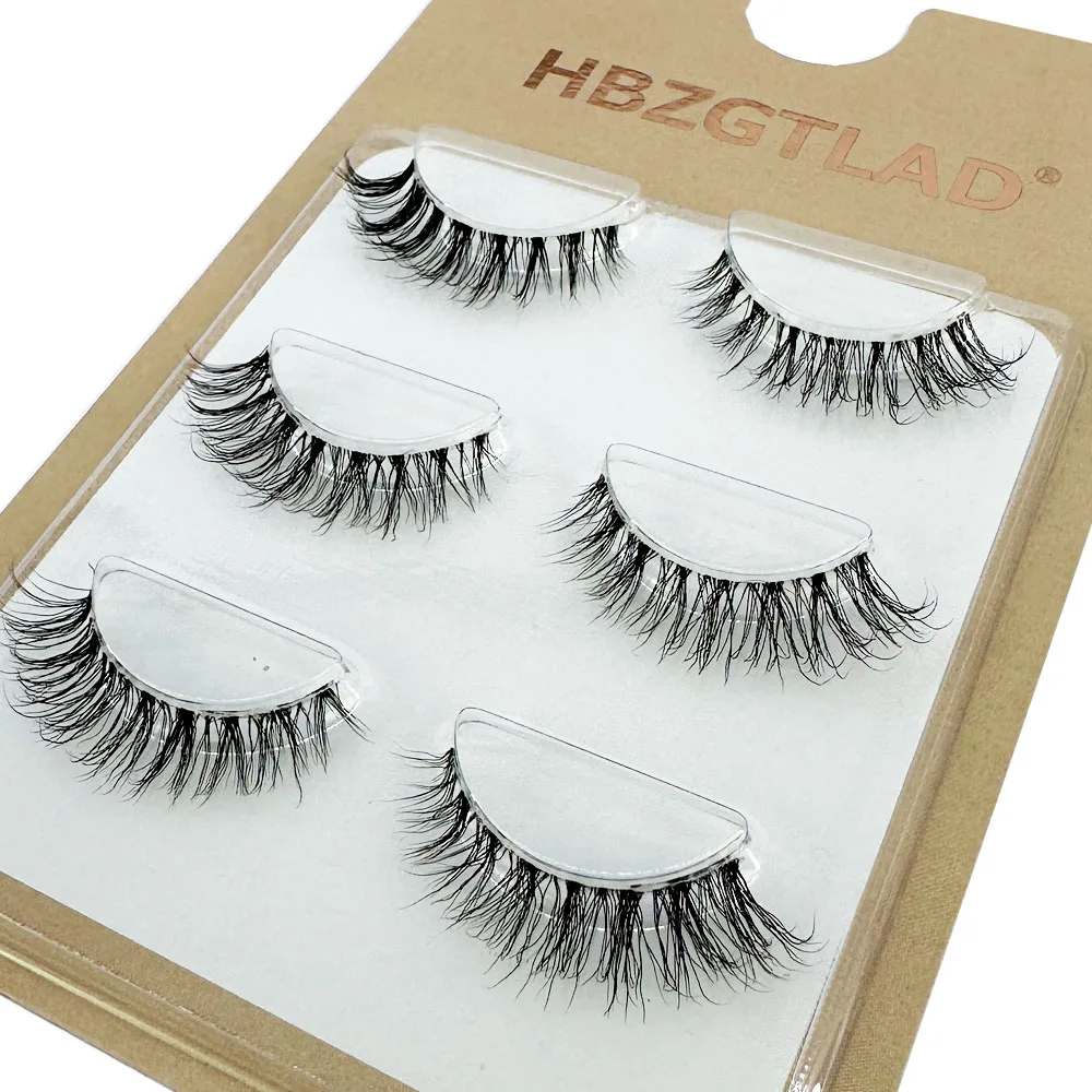 3pairs short Mink Lashes 3D Mink Eyelashes Invisible Band Natural Black Mink False Eyelash Full Strip cilios posticos Reusable