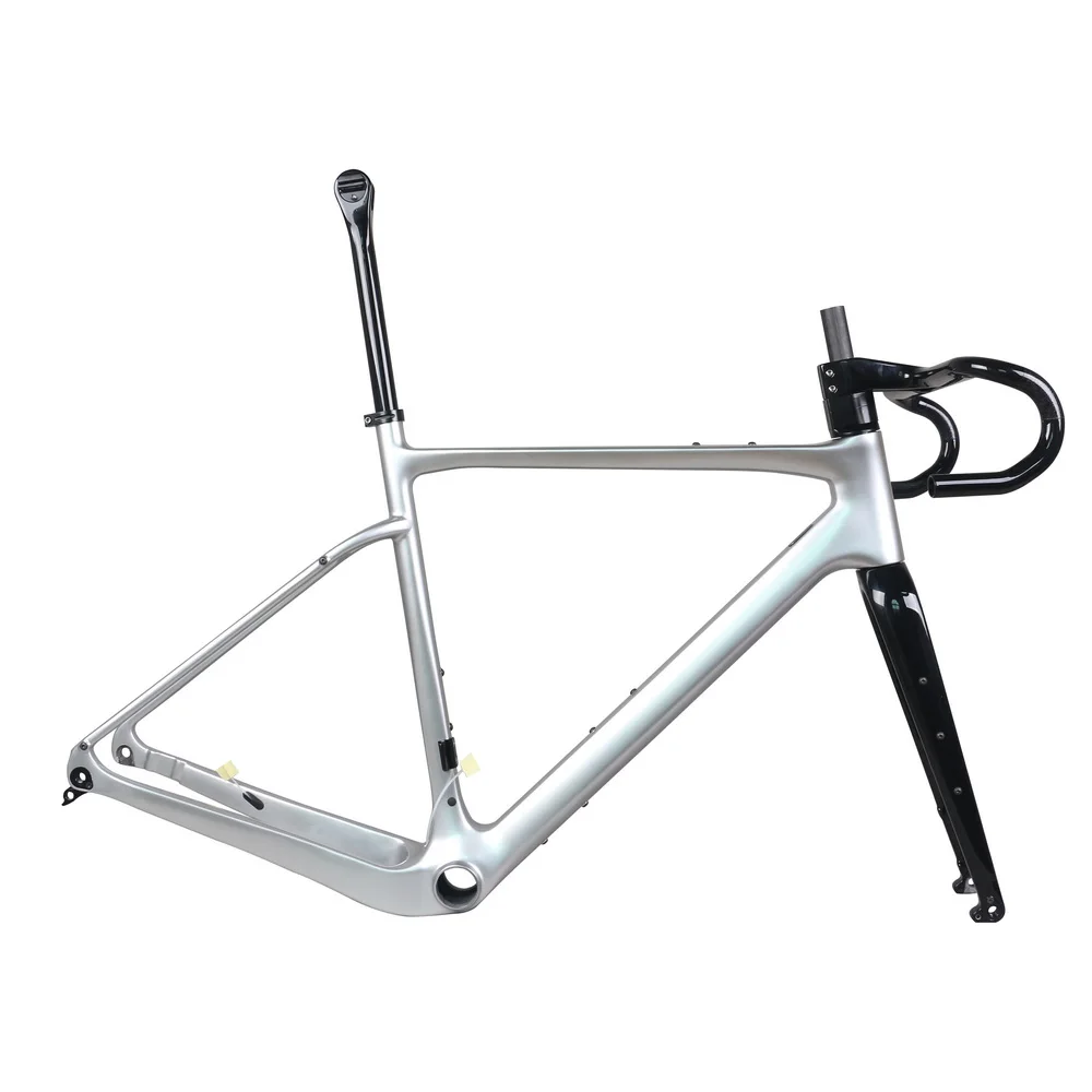 Full Internet Cable Carbon Toray T1000 Gravel Bike Frame GR044 Flat Mount Disc Plated Silver Design Size 49/52/56/58cm