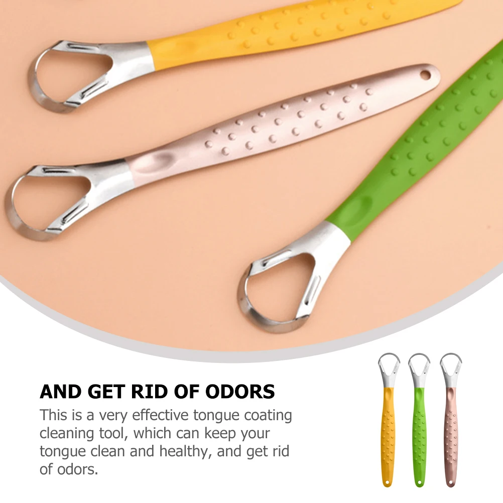 Raspador de lengua para adultos, herramienta limpiadora de recubrimiento de lengua de Metal y acero inoxidable, raspador de limpieza de aliento fresco, 3 uds.
