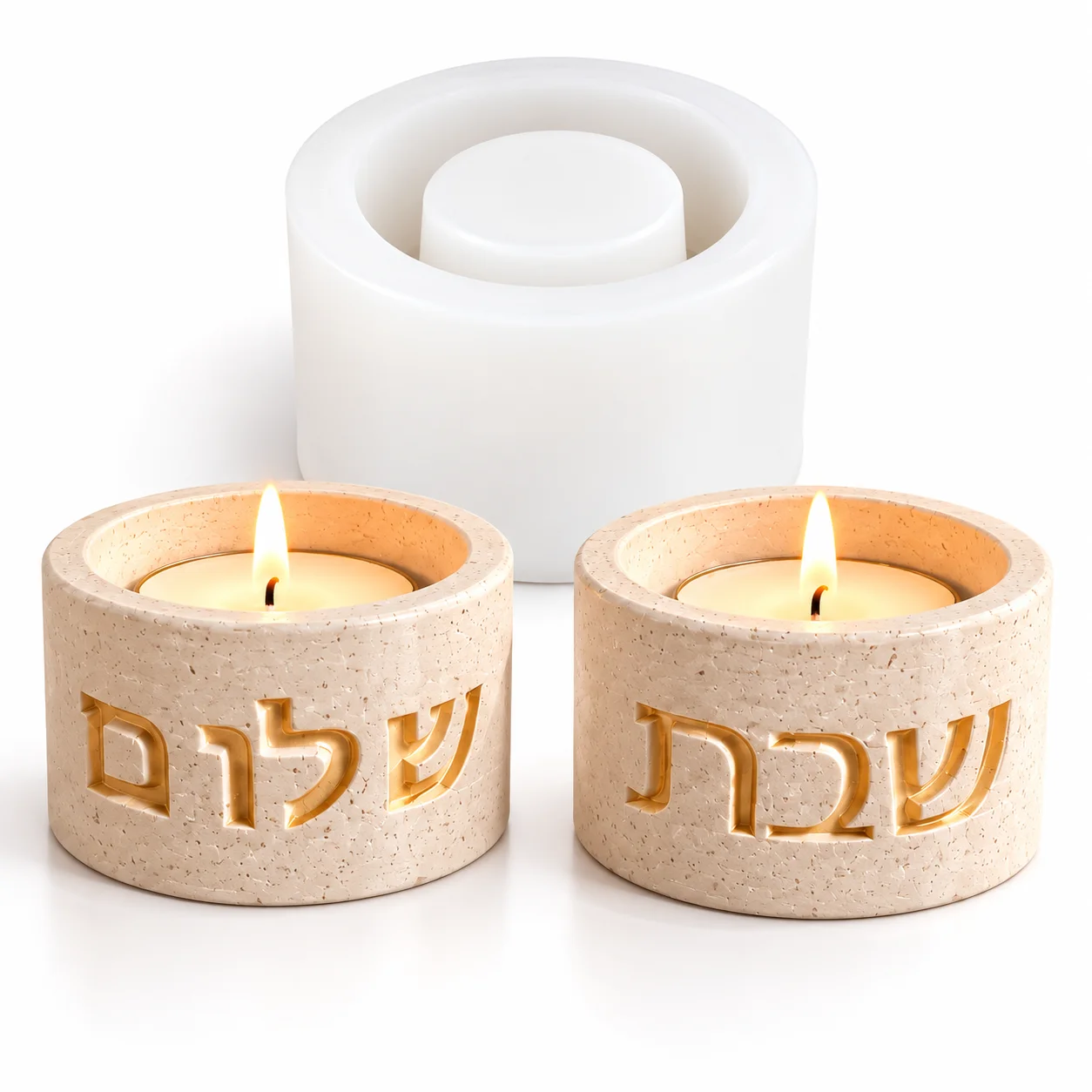Shabbat Candle Holder Silicone Mold DIY Tea Light Mold Cement Plaster Terrazzo Jewish Sabbath Home Decor Craft Casting Mold