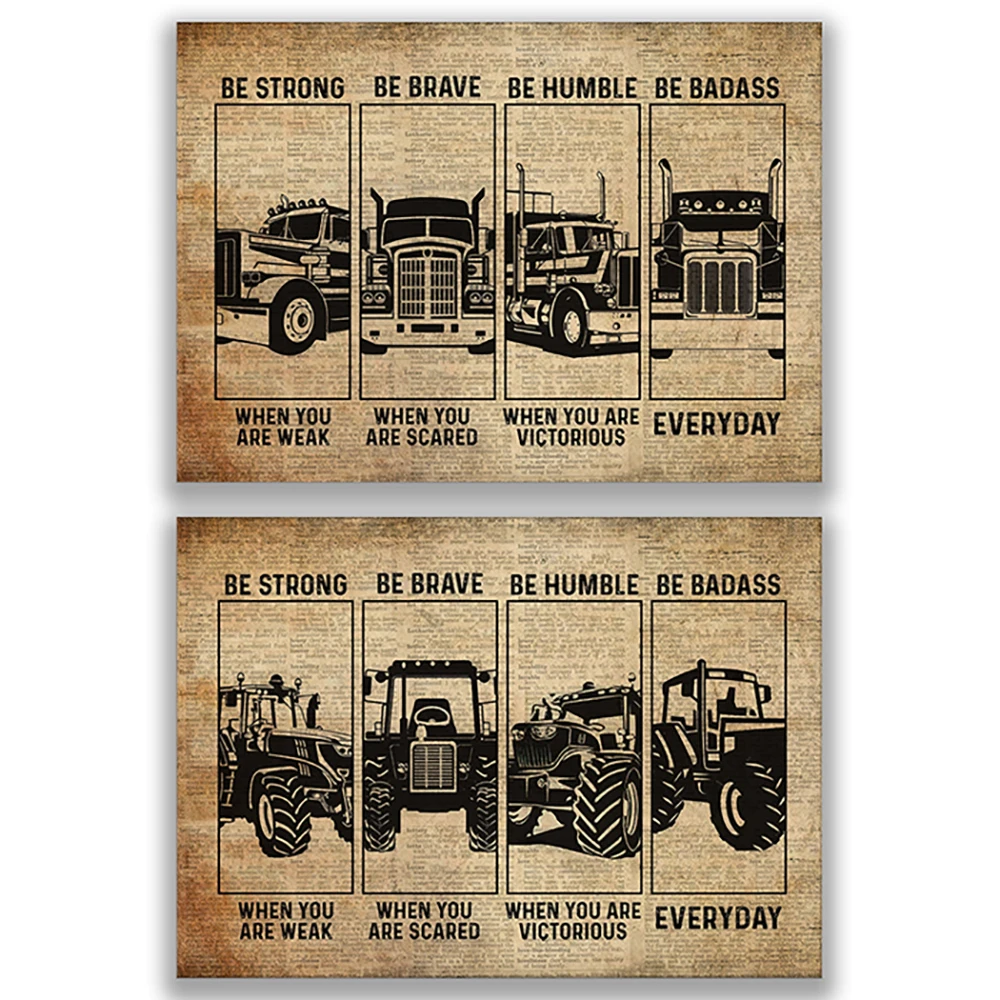 Tractor, cartel y lienzo de conductor de camión, decoración del hogar de arte de pared Be Strong Be Brave, regalo de cumpleaños del Día del Padre para papá