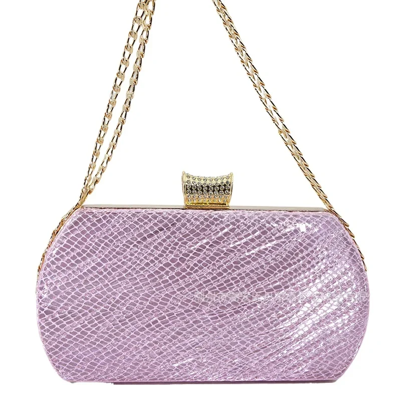 

Flash Pink PU Party Clutch Bag Women's Elegant Glossy Handbag Wedding Guest Evening Bags with Long Chain Ladies Lilac Bolsos