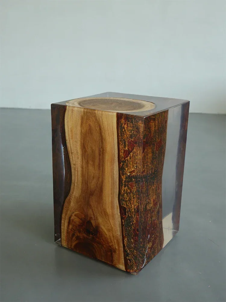 

Nordic transparent edge a few solid wood resin tea table glass small tea table acrylic stool wooden pier decoration stool