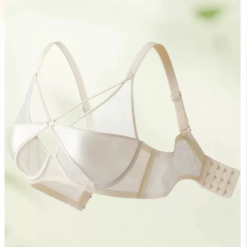 Intimo puro e ultrasottile da donna con seni grandi, piccola rete arricciata, supporto superiore sexy per prevenire il reggiseni cadenti