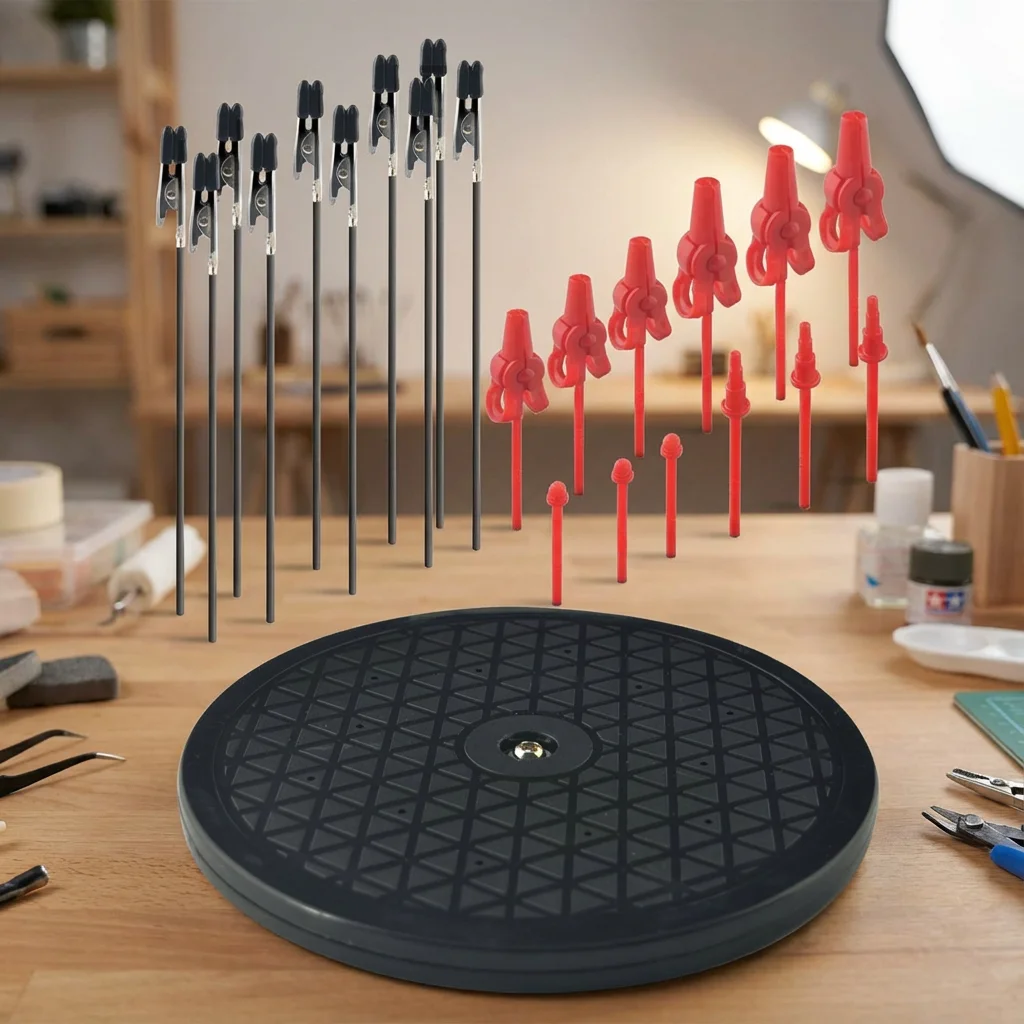 

Joystar 7.5" Circular Heavy-Duty Swivel Base with 22 PCS Clip Sticks Gundam Model Hobby Modeling Photo Memo DIY Card