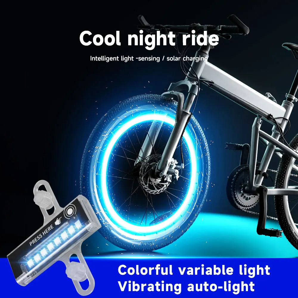 2pcs USB Rechargeable LED Bike Wheel Lights - Super Bright Spoke Lights with 8 Full-Color SMD LEDs, 7+ Modes,Mountain Bikes