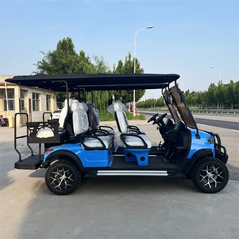 New Energy Luxury 4+2 6 Seat Customized 5kW AC Motor Lithium Ion Battery 30mph Lift Off-Road Electric Golf Cart