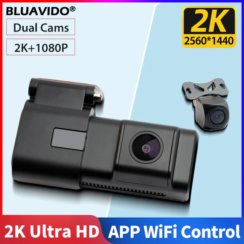 Bluavido Hidden Dash Cam 2K Ultra HD Front Camera and 1080P Rear Camera APP Control WiFi Live View Parking Monitor Night Vision