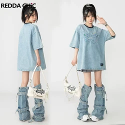 REDDACHIC-Jambières Acubi avec ceinture pour femme, bas longs et couvre-cuisses, bandage en denim, mancommuniste bleues, bottes à la mode, Y2K