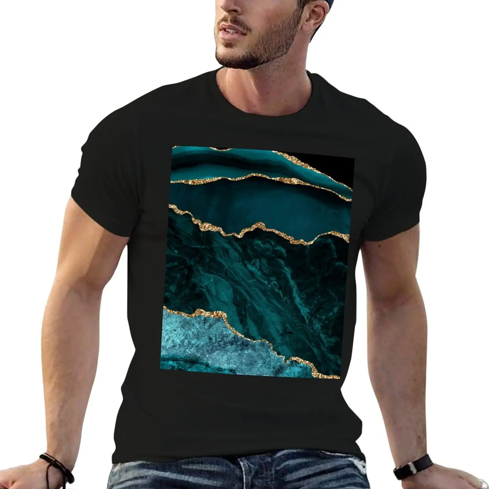 

Amazing Blue and Teal Faux Malachite Marble T-Shirt cotton t shirt man man graphic t shirt T-Shirt