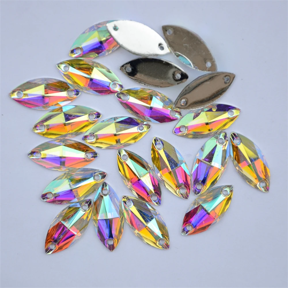 AAAA+ Marquise Shape Crystal AB sew on Beads flatback resin sew on Rhinestones Sew On stones стразы For DIY Clothes Accessories