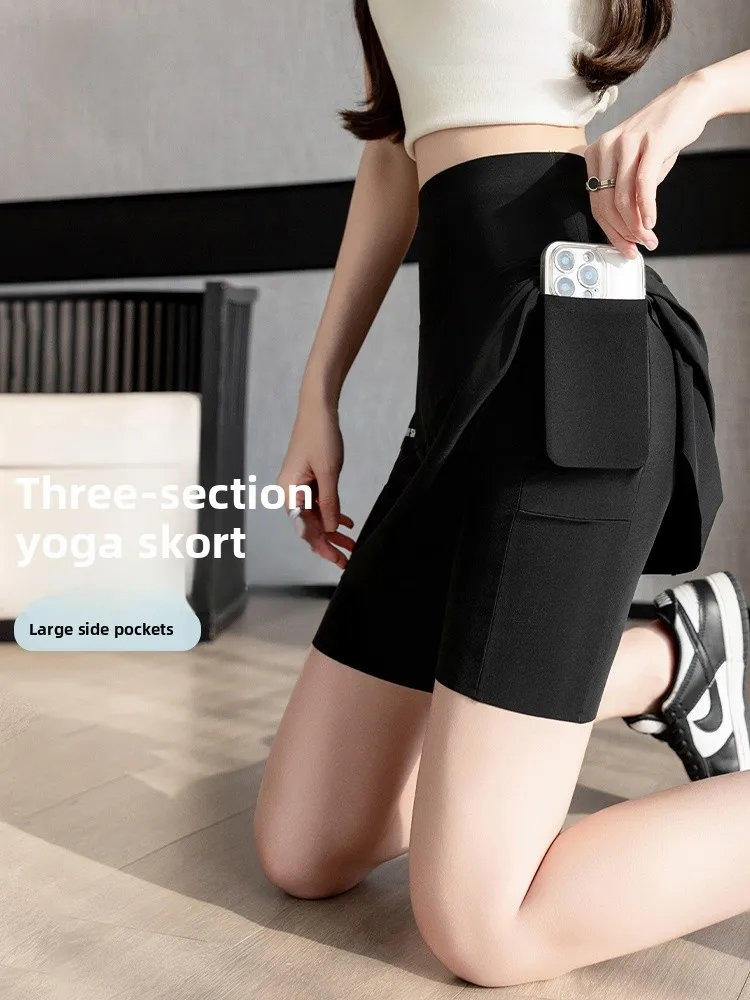 

Женские спортивные юбка-шорты для йоги с боковыми карманами, укороченные, для фитнеса, тенниса, с защитой от просвечивания, длиной три четверти