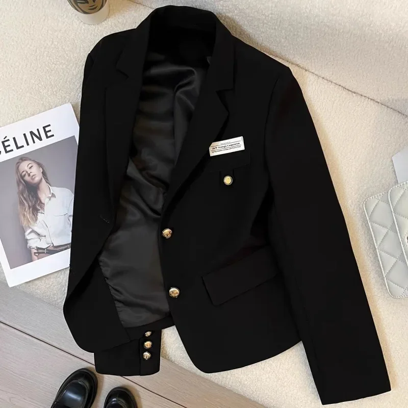 

Women Solid Full Sleeve Loose Casual Short Blazer Coats Turn Down Collar Autumn Winter Button Pocket Blazers Ladies 2023