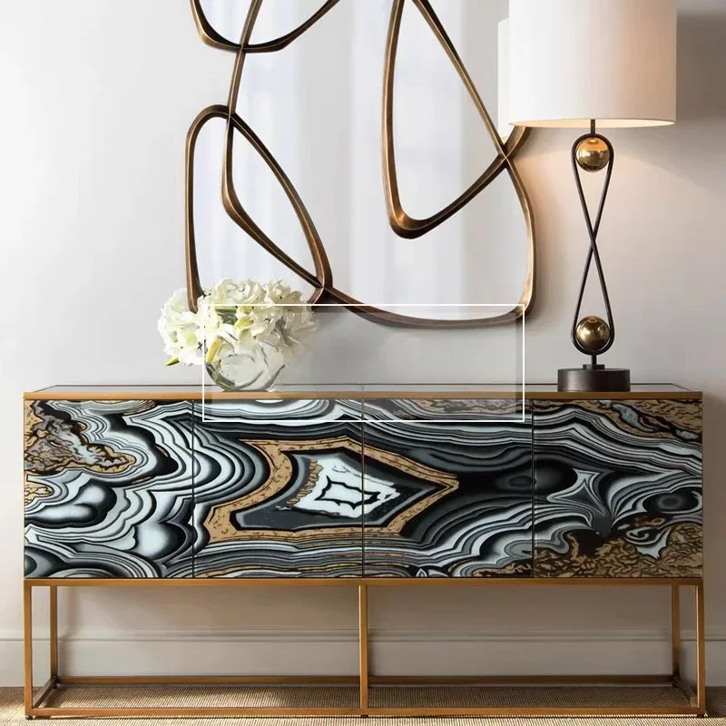 

yj21 Nordic post-modern solid wood entrance decorative cabinet American stainless steel TV hand-painted side cabinet