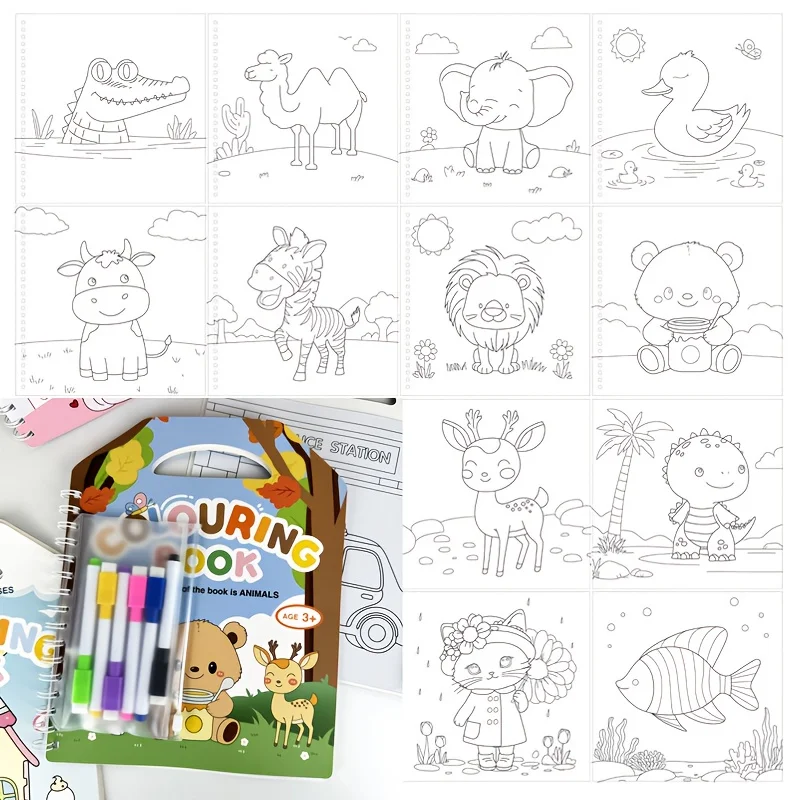 Graffiti Drawing Book, Coloring Book, Children's Fun Drawing Book,Enlightenment Cartoon Coloring Book, Includes 6 Erasable Pens