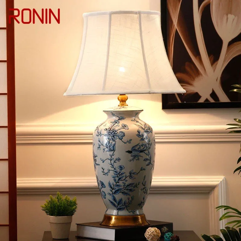 

RONIN Contemporary ceramics Table Lamp American luxurious Living Room Bedroom Bedside Desk Light Hotel engineering Decorative