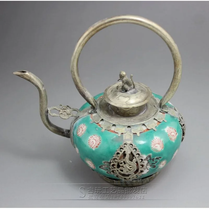 

Antique Crafts Wholesale Ceramic Silver Teapot Pattern Portable Pot Kettle Decoration