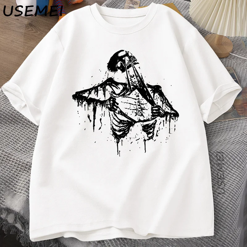 Vintage Skeleton Ripping Rip Cage 90s T Shirt Skeleton Graphic T-shirts Y2k Skull Tee Hip Hop Short Sleeve Oversized Loose Tops