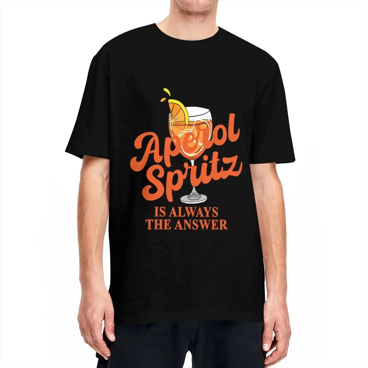 Funny Aperols Spritz Is Always The Answer T Shirt Men's Round Neck Short Sleeve Top Tee Retro Cocktail Cotton Summer Tops