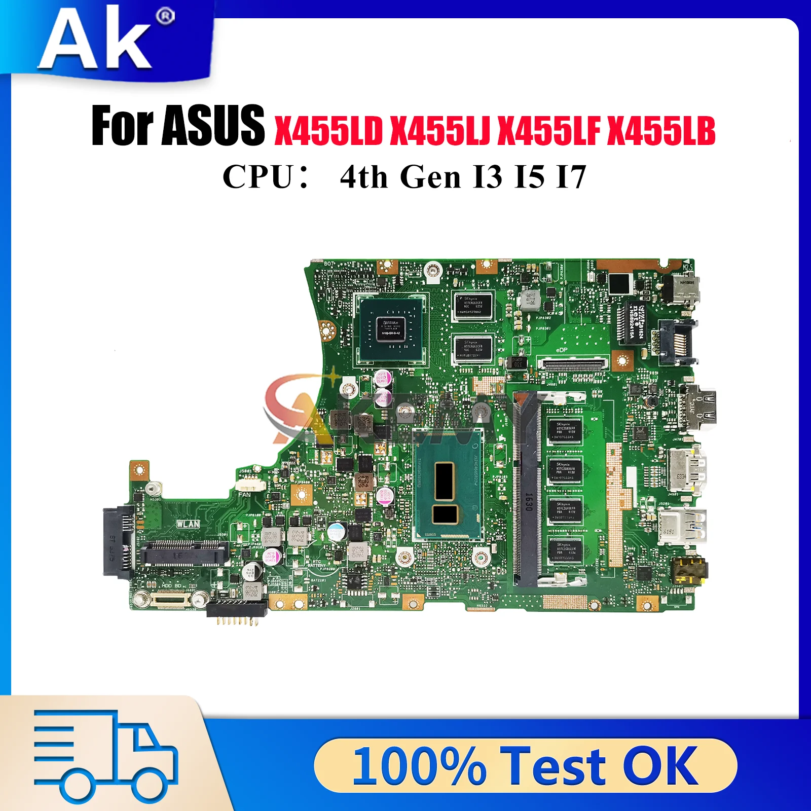 

X455LD Laptop Motherboard For ASUS X455L W491L X455LD X455LN X455LNB X455LF X455LJ W419L X455LB K455L Mainboard W/ I3 I5 I7 CPU