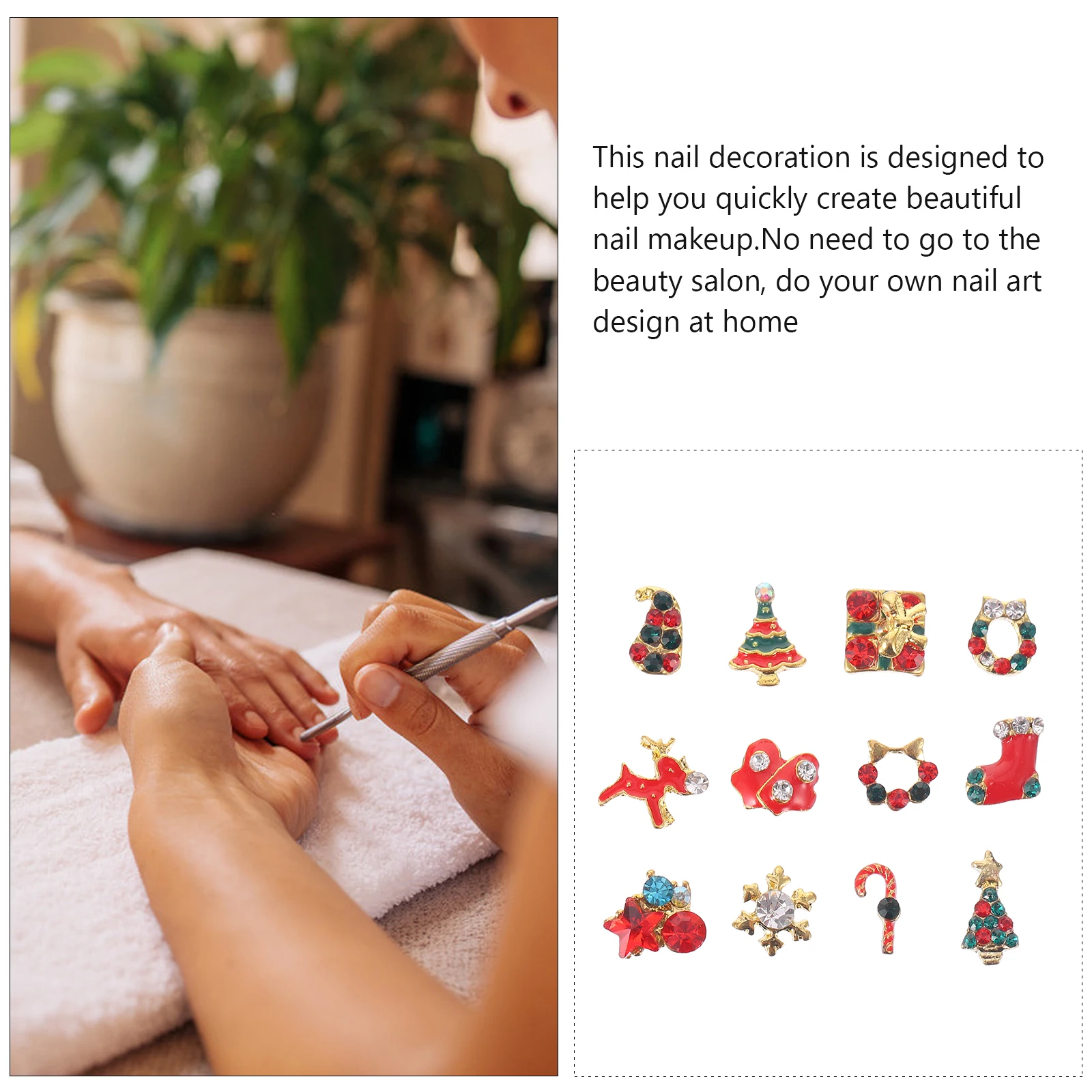 

12pcs Christmas Art Stickers Alloy Jewelry Patch Manicure Accessories Holiday Decoration Creative Nail Charms Xmas Nail Sticker