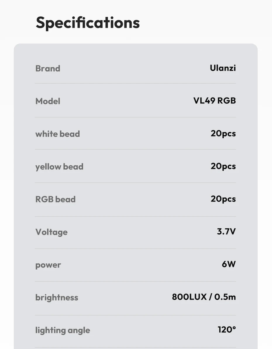 Ulanzi VL49 Vollfarb-RGB-LED-Videoleuchte 2500K-9000K 800LUX Magnetische Mini-Füllung 3 Kaltschuh 2000 mAh Typ-C-Kameralicht – Detail 19