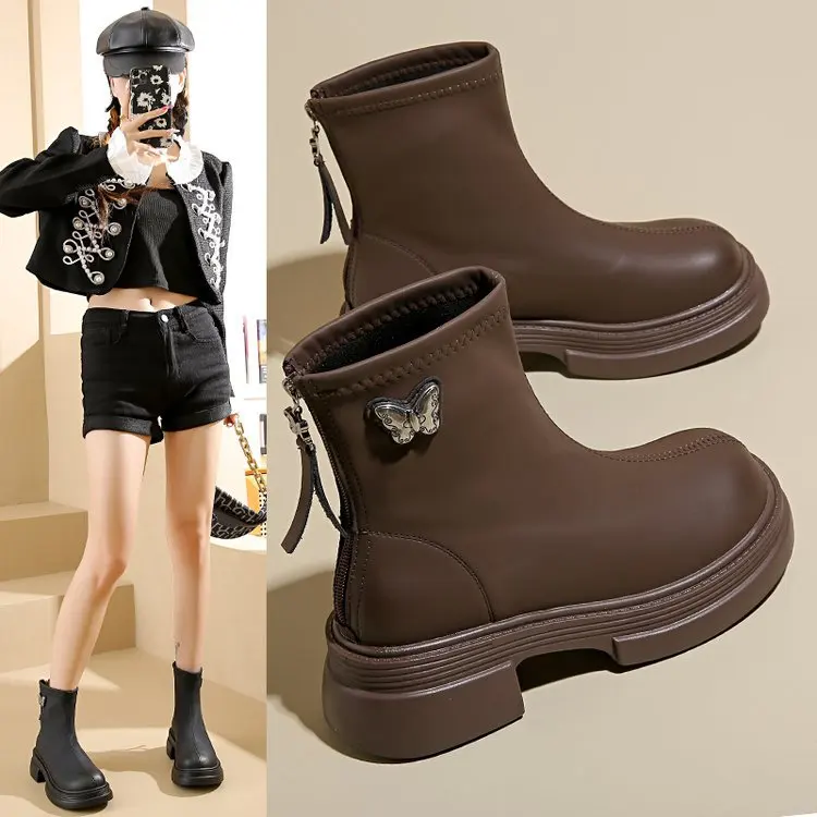 British Wind Riding Boots Women 2024 New Short Boots Explosion Spring and Autumn Thick Sole French Small Naked Boots