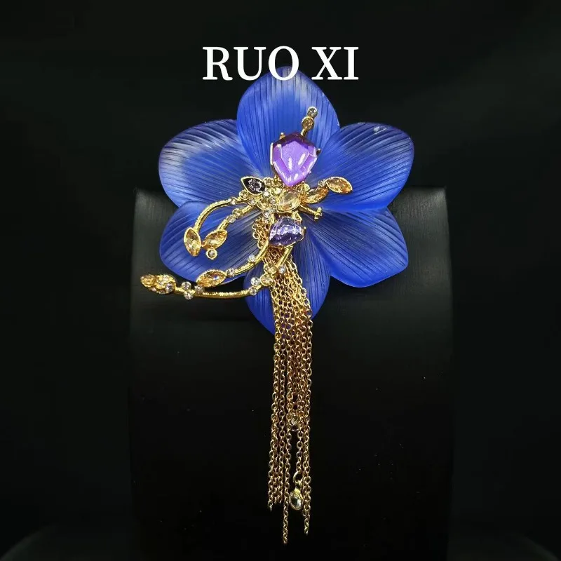 Guicai Design Copper Material Tassel Flower Resin Broch New Women's Jewelry Accessories Pin Clothing Dress Corsage