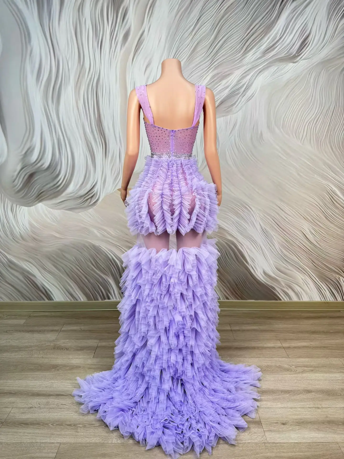 

Furong Fashion Women Irregular Camisole Puffy Skirt Sexy Purple Perspective Mesh Princess Skirt Bar Stage Performance Costume