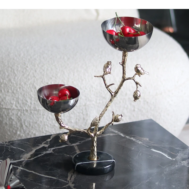 Metal Tray Metal Snack Bowl with Branches and Birds Fruit Platter Golden Bird Candy Plate Home Decoration Accessories