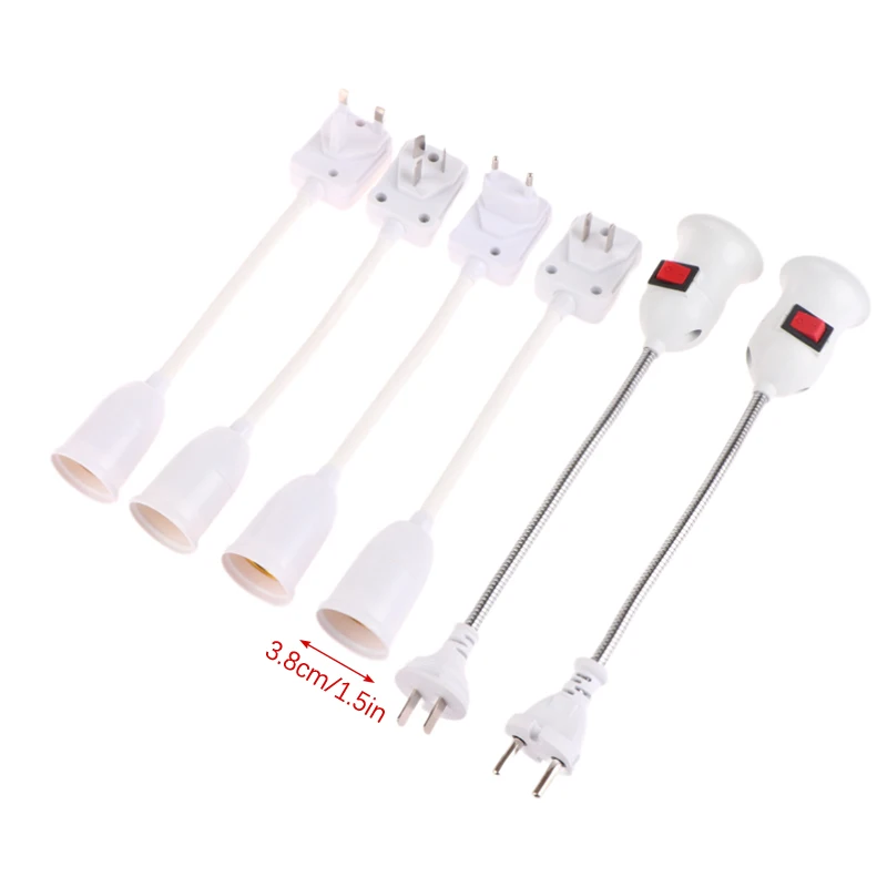 Ulife-Base de portalámparas E27 de acero inoxidable, adaptador de luz LED con interruptor de encendido/apagado, extensión Flexible