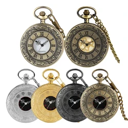 Steampunk Bronze/Silber/Schwarz/Gold Römischen Ziffern Relief Abdeckung Quarz Taschenuhren Fob Kette Halskette Anhänger Tasche uhr