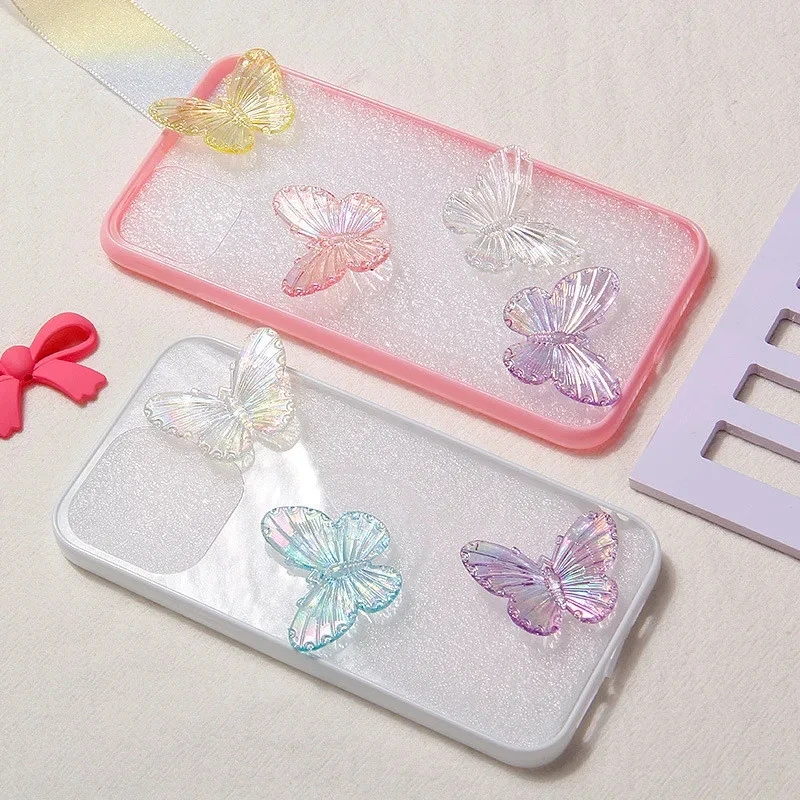 10Pcs Transparent Colour Butterfly Resin DIY Bracelet Eardrop Handwork Accessories  Barrette Phone Case Manufacture Materials