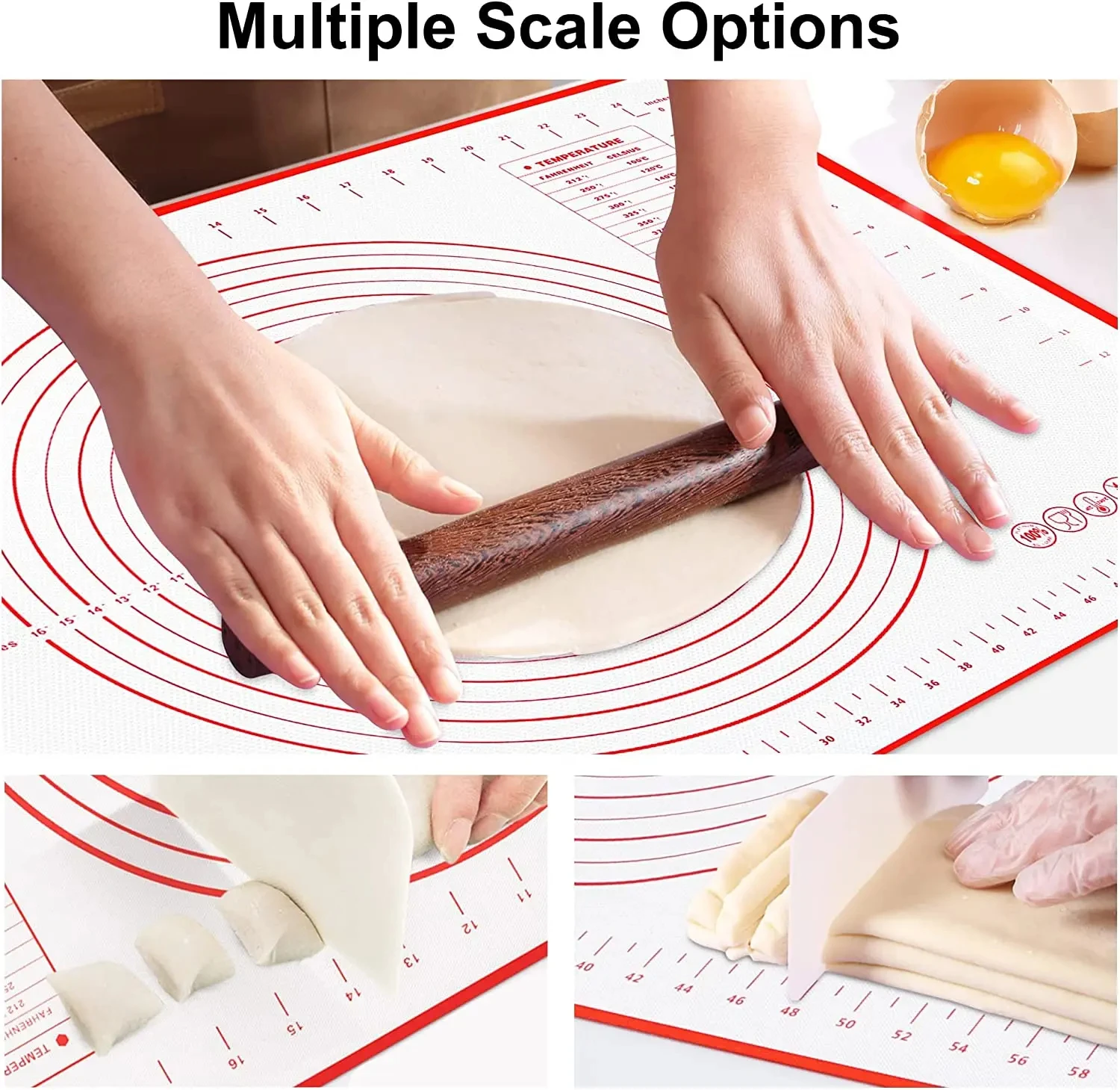 Oversize 80/70/60cm Silicone Baking Mat Pastry Rolling Kneading Pad Kitchen Crepes Pizza Dough Non-stick Pan Pastry mat
