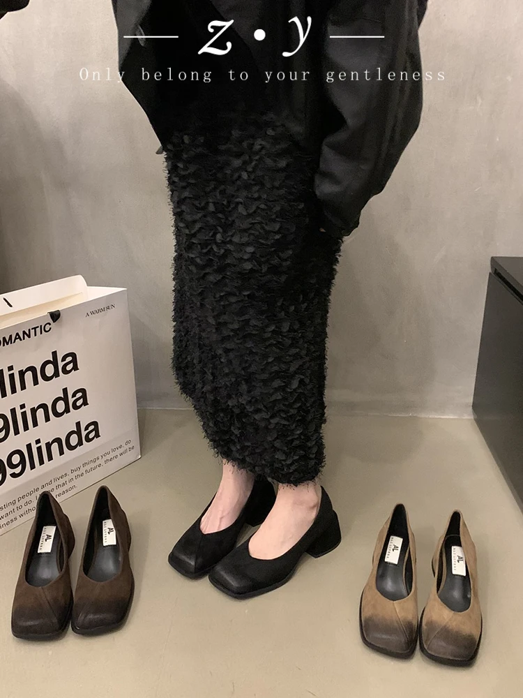 Casualowe buty damskie obuwie damskie z kwadratowym noskiem jesienne chodaki na platformie Retro nowy letnia sukienka jesienne okrągłe pnącza zimowe